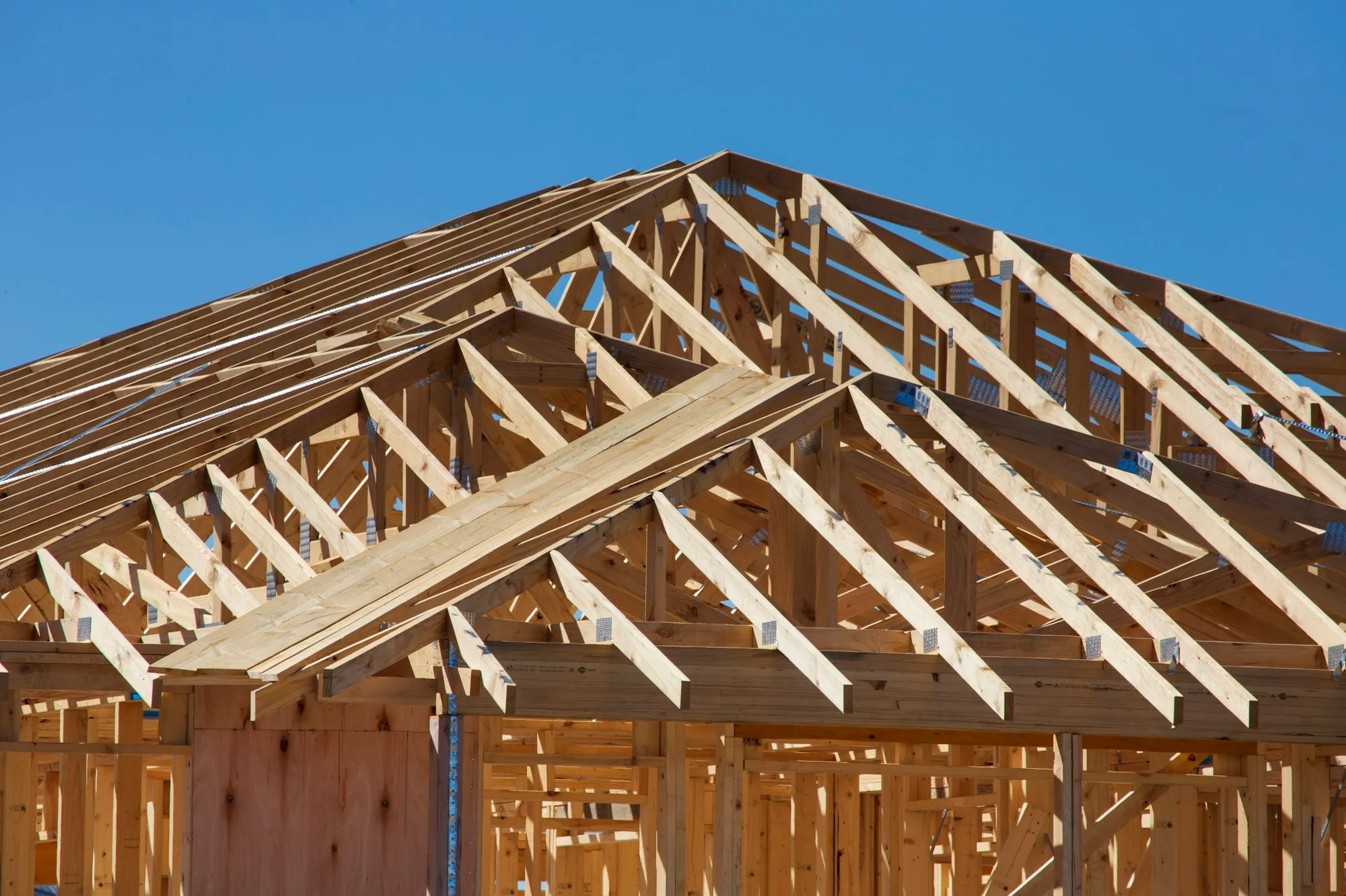 Timber roof trusses on a new build